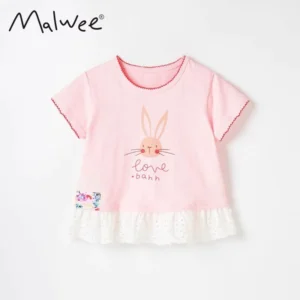 Girls' short sleeved t-shirt 2025 summer new cotton cartoon children's round neck short sleeved top for little girls, stylish children's clothing